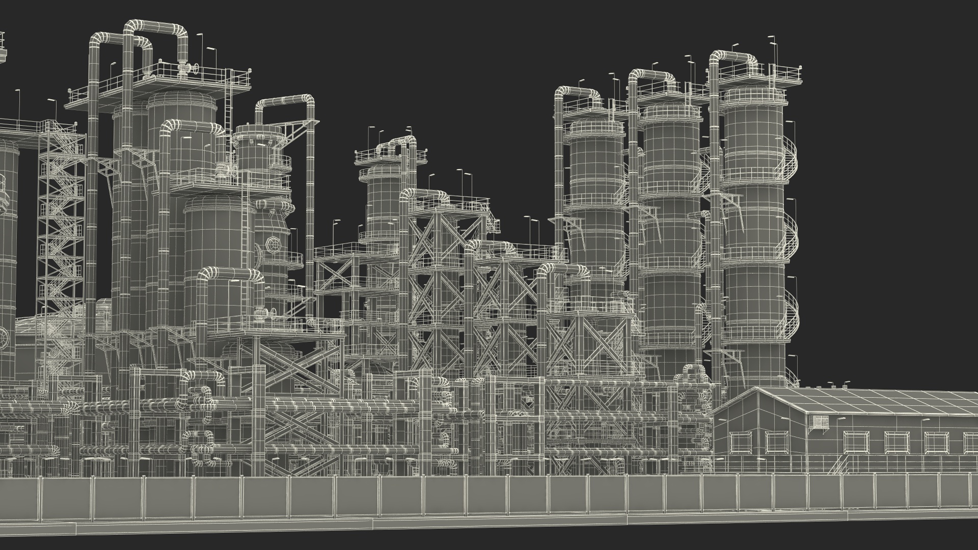 3D model Distressed Oil Refinery Night Scene