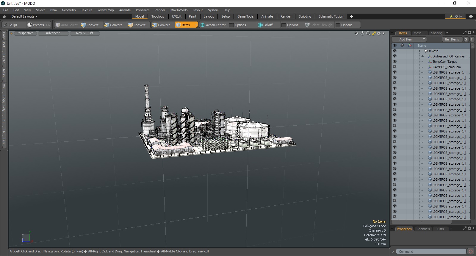 3D model Distressed Oil Refinery Night Scene