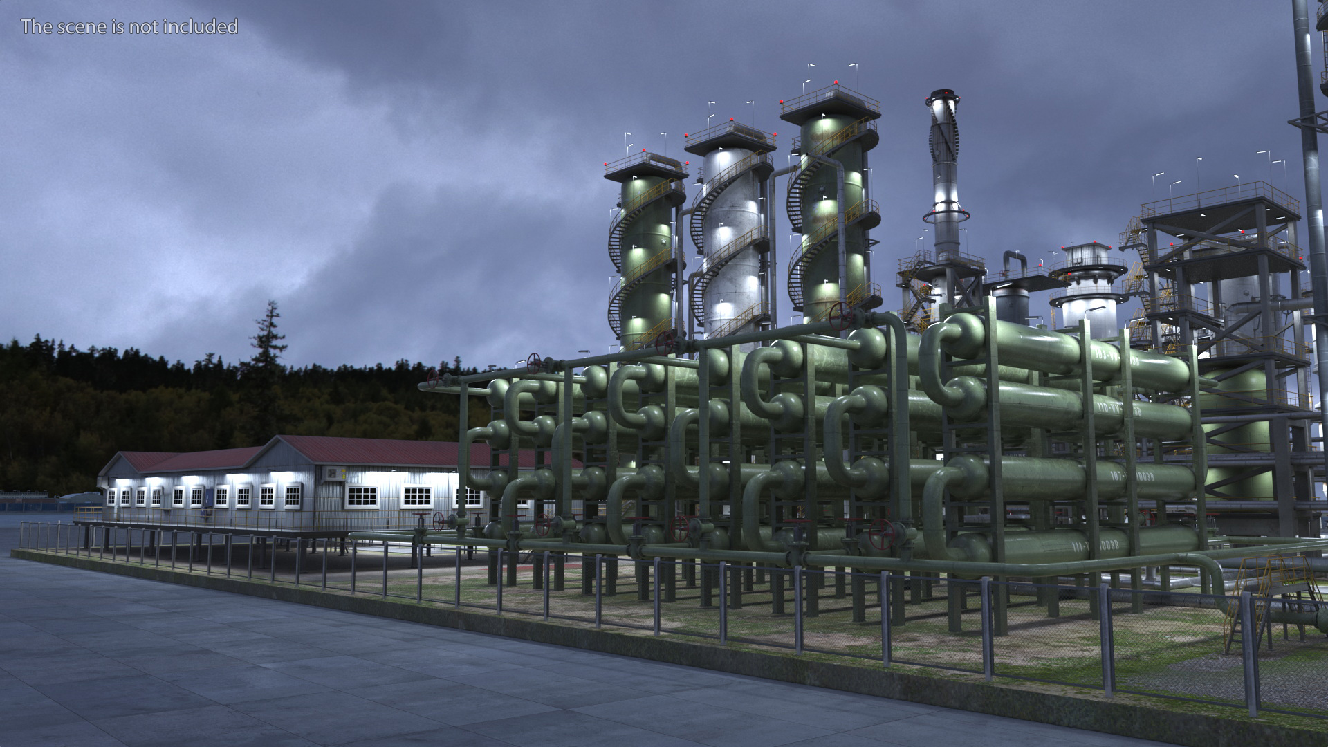 3D model Distressed Oil Refinery Night Scene