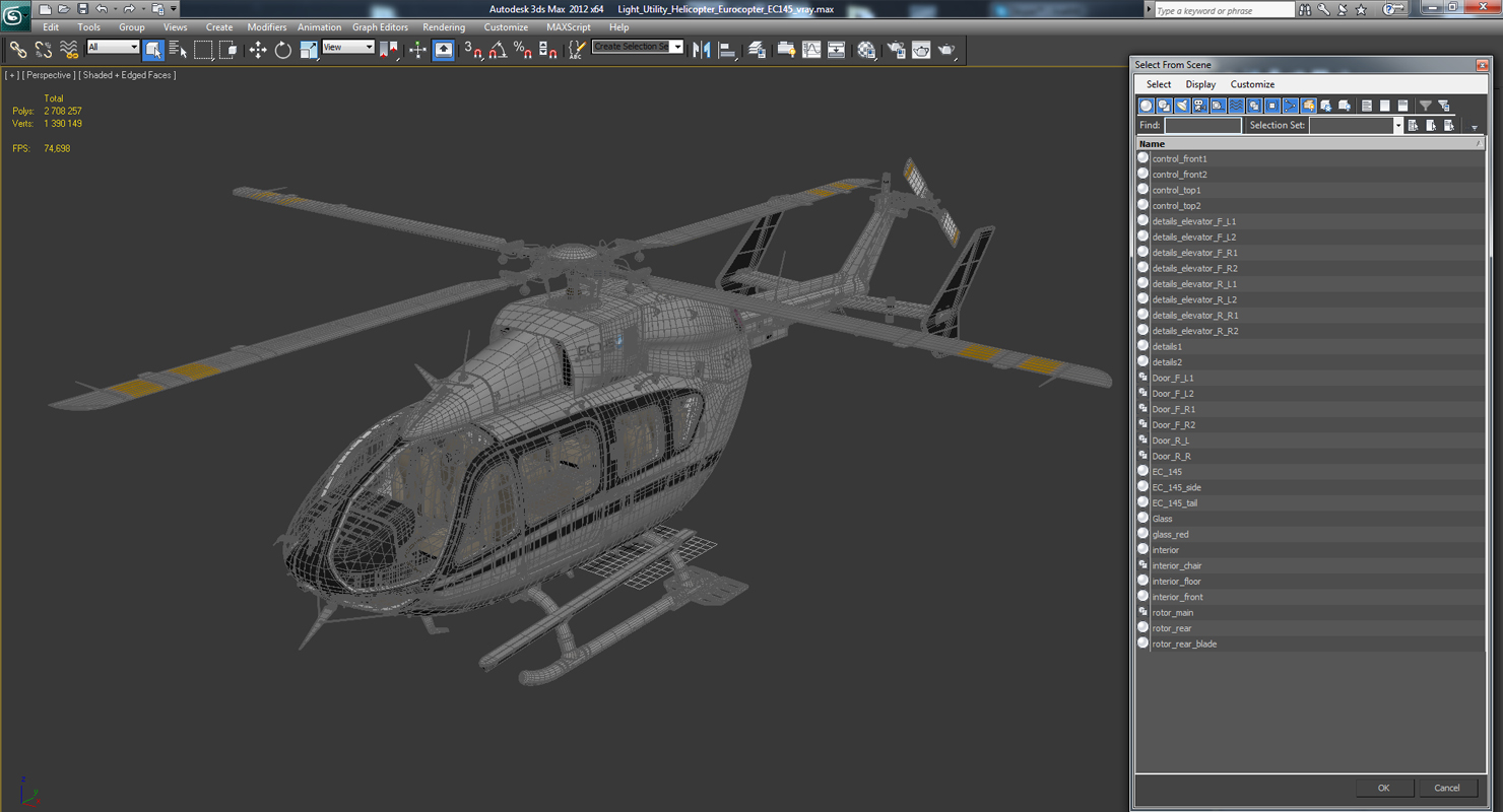 3D Light Utility Helicopter Eurocopter EC145