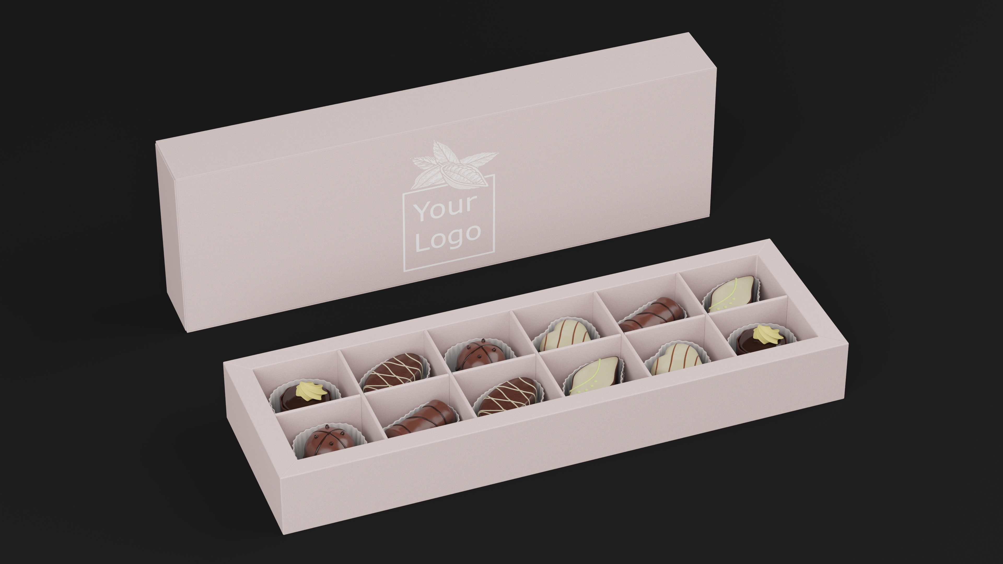 3D model Handmade Chocolates Box Mockup Open