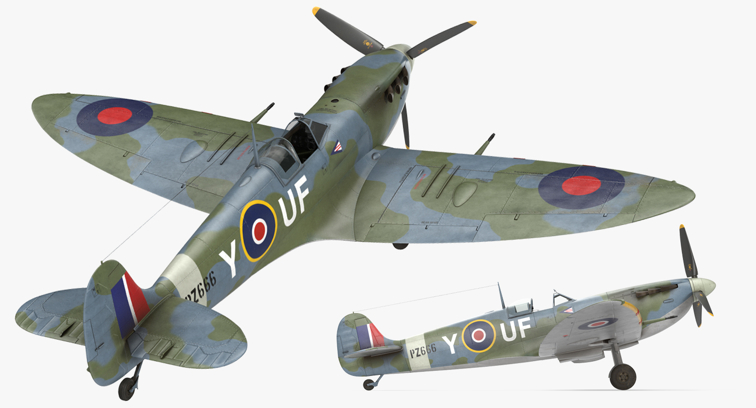 British WWII Fighter Aircraft Supermarine Spitfire Rigged 3D