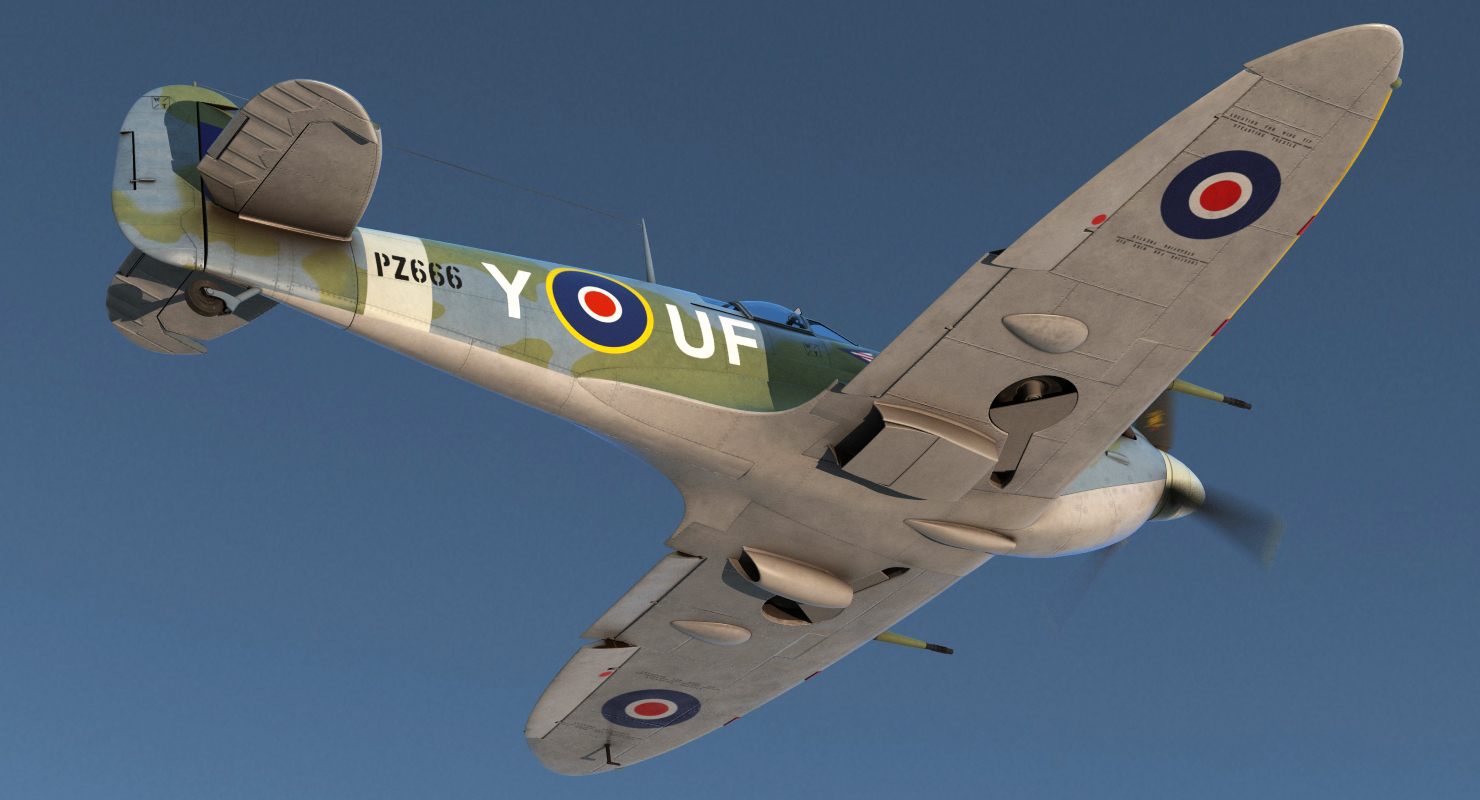 British WWII Fighter Aircraft Supermarine Spitfire Rigged 3D