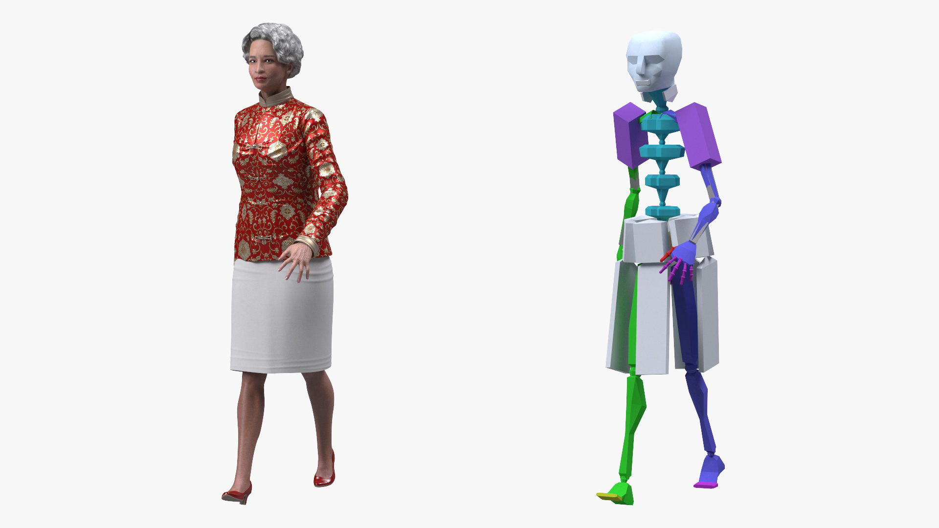 Chinese Elderly Woman Formal Wear Rigged for Cinema 4D 3D model