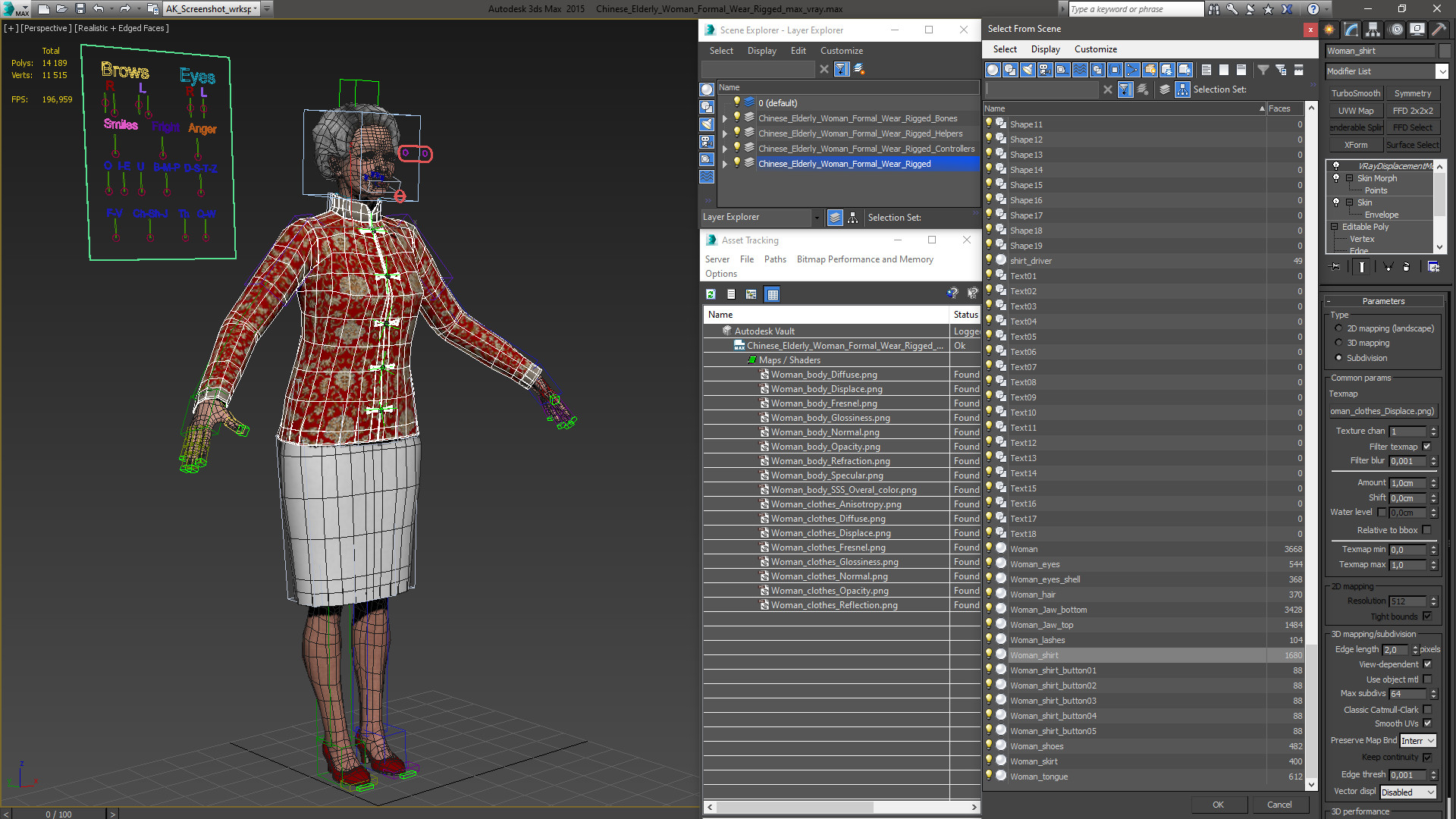 Chinese Elderly Woman Formal Wear Rigged for Cinema 4D 3D model