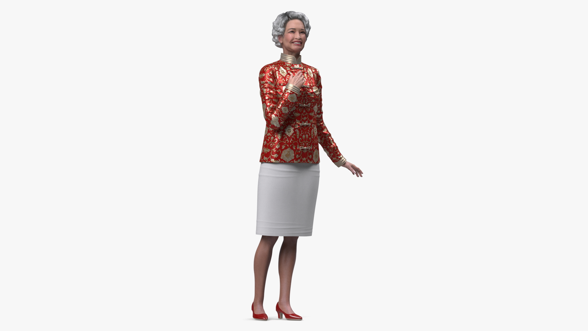 Chinese Elderly Woman Formal Wear Rigged for Cinema 4D 3D model