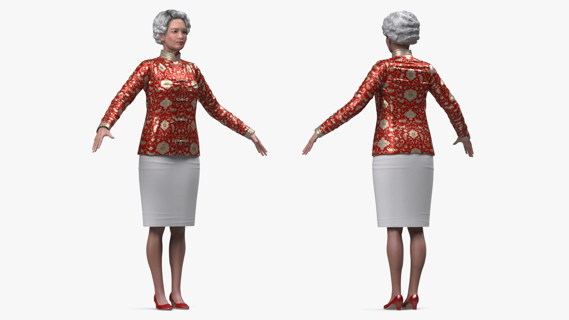 Chinese Elderly Woman Formal Wear Rigged for Cinema 4D 3D model
