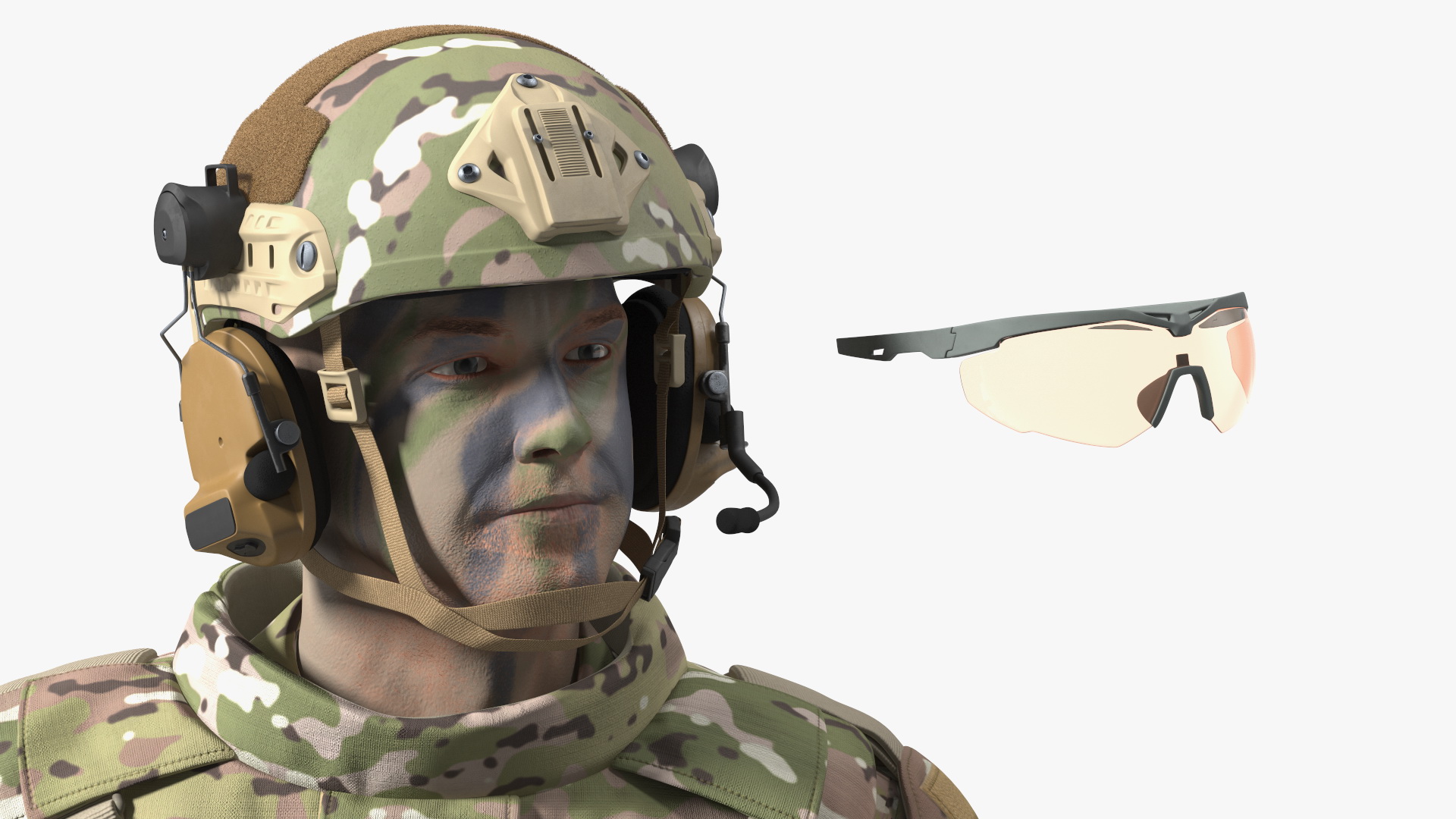 Fully Equipped Military Soldier in Green Camo Walking Fur 3D