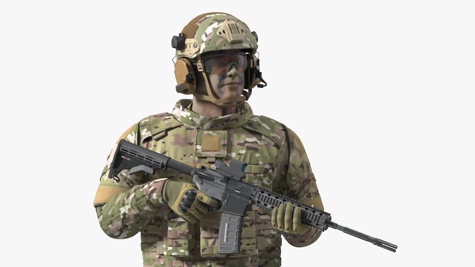 Fully Equipped Military Soldier in Green Camo Walking Fur 3D