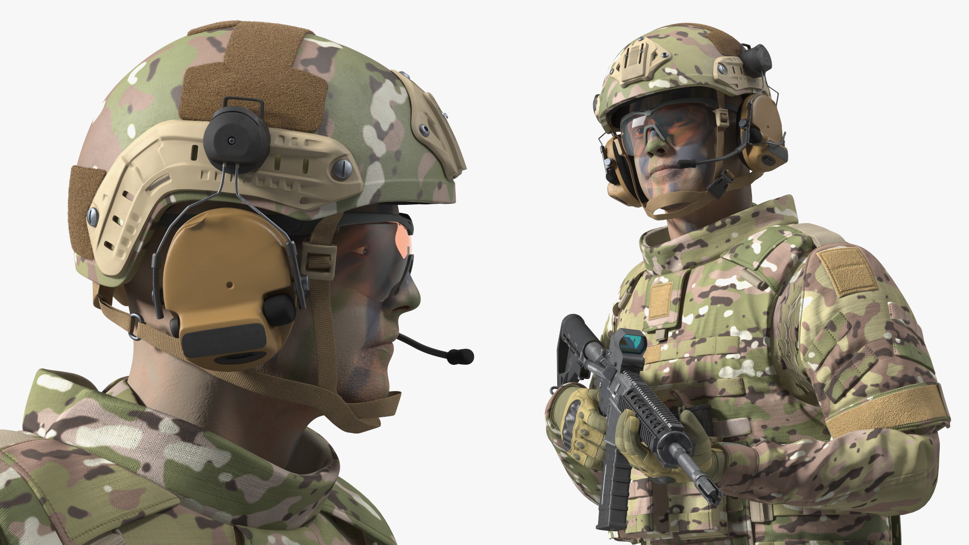 Fully Equipped Military Soldier in Green Camo Walking Fur 3D