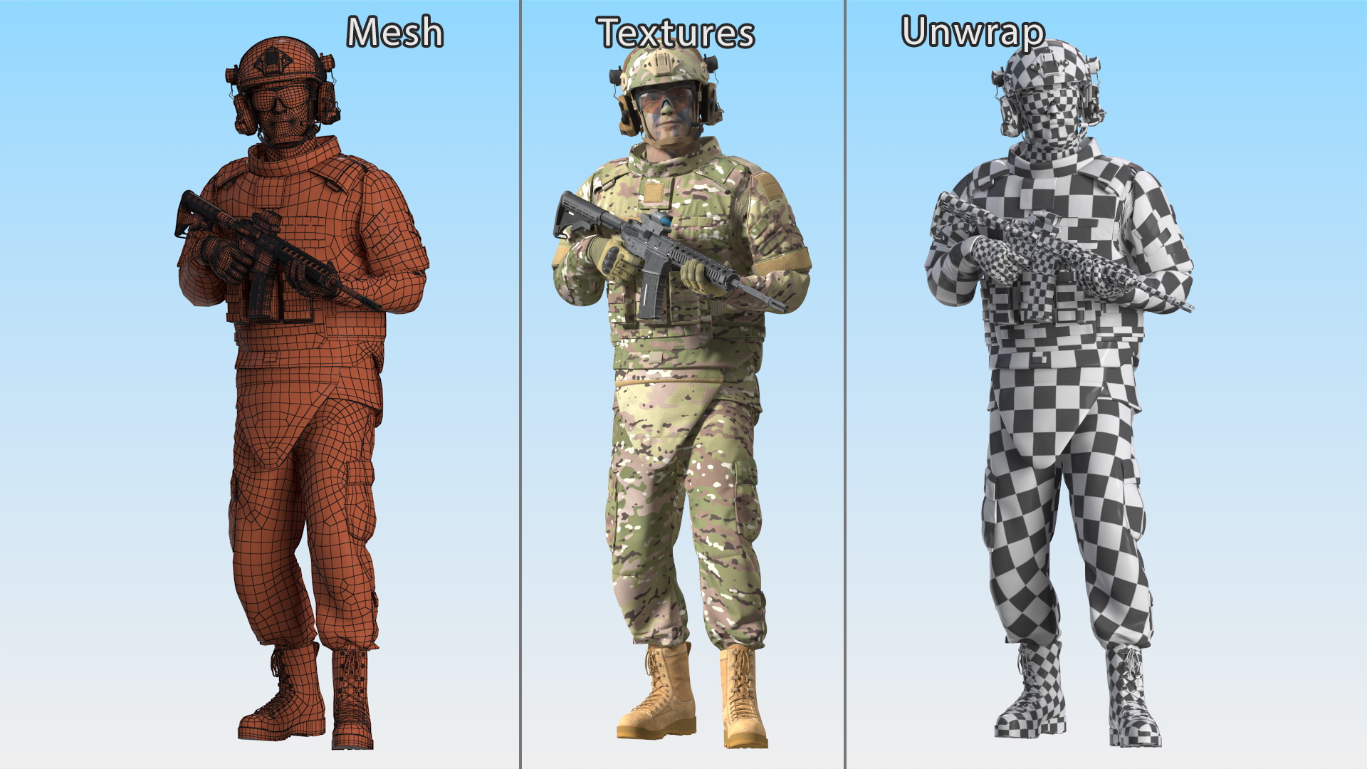 Fully Equipped Military Soldier in Green Camo Walking Fur 3D