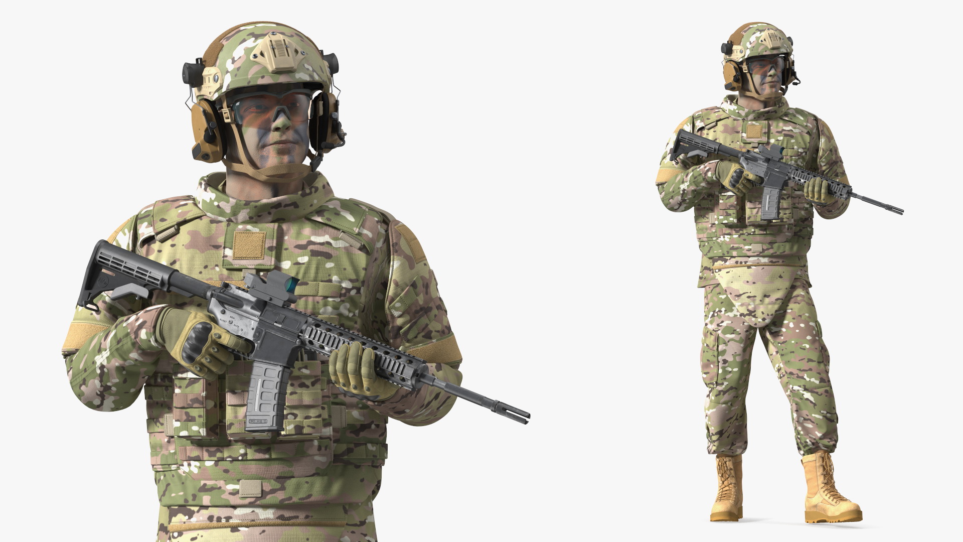Fully Equipped Military Soldier in Green Camo Walking Fur 3D