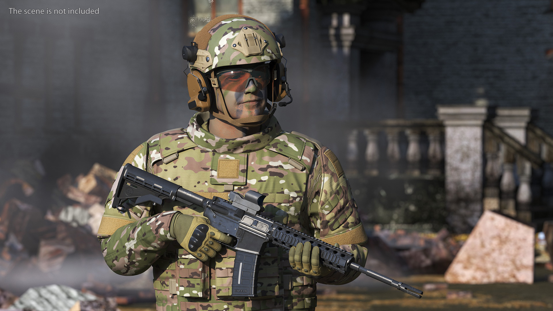 Fully Equipped Military Soldier in Green Camo Walking Fur 3D