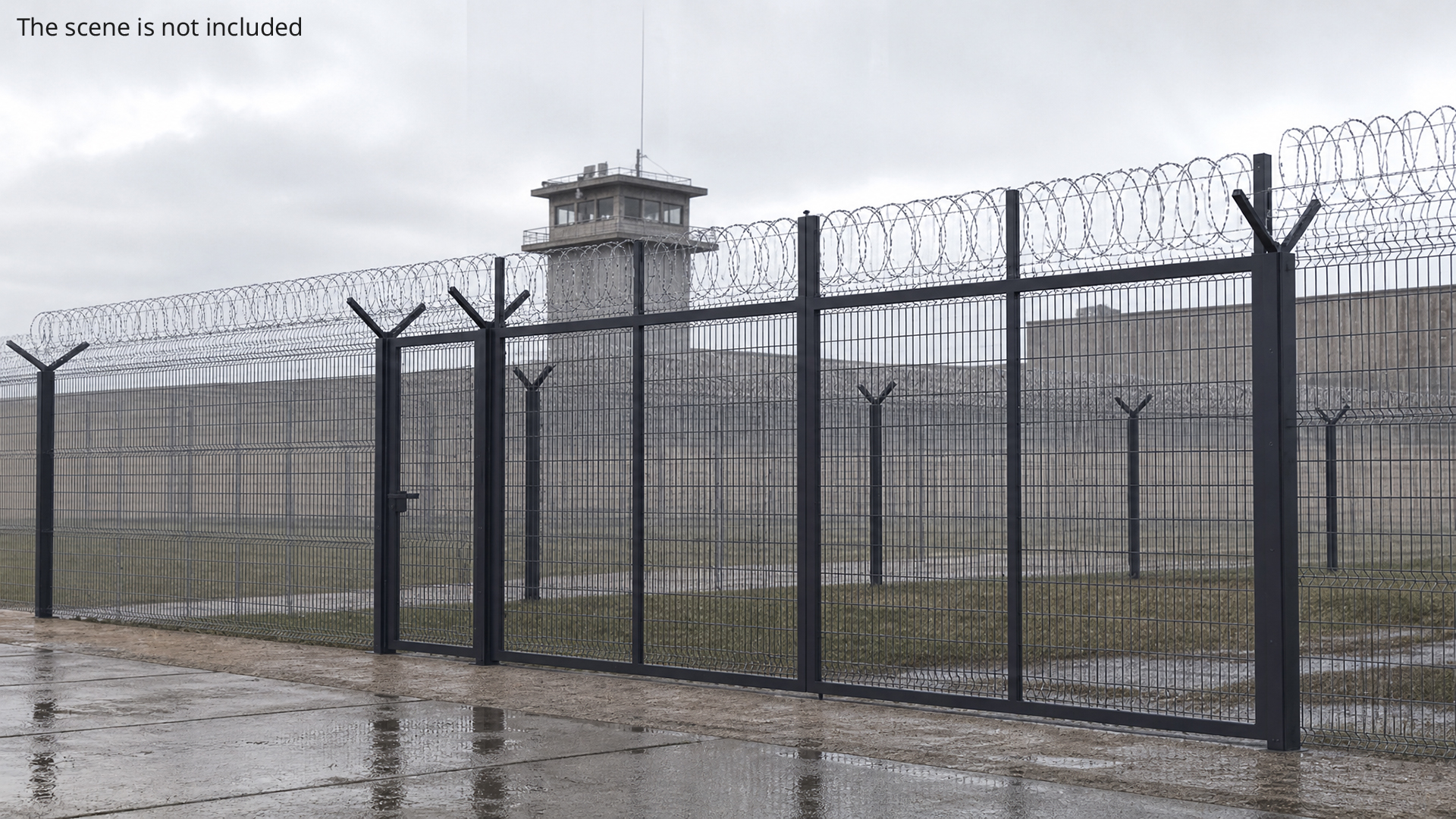 High Security Fence Set with Razor Wire Black
