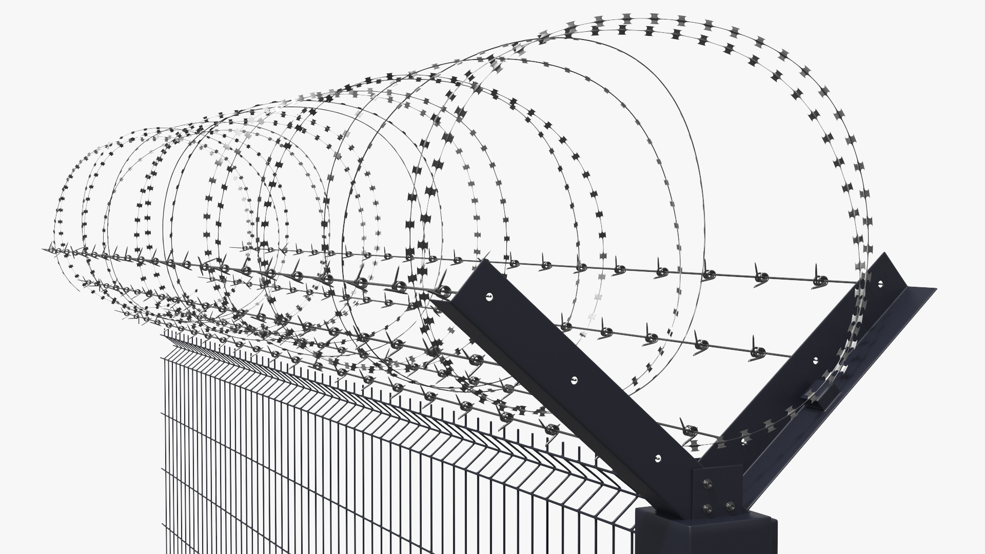 High Security Fence Set with Razor Wire Black, view 8