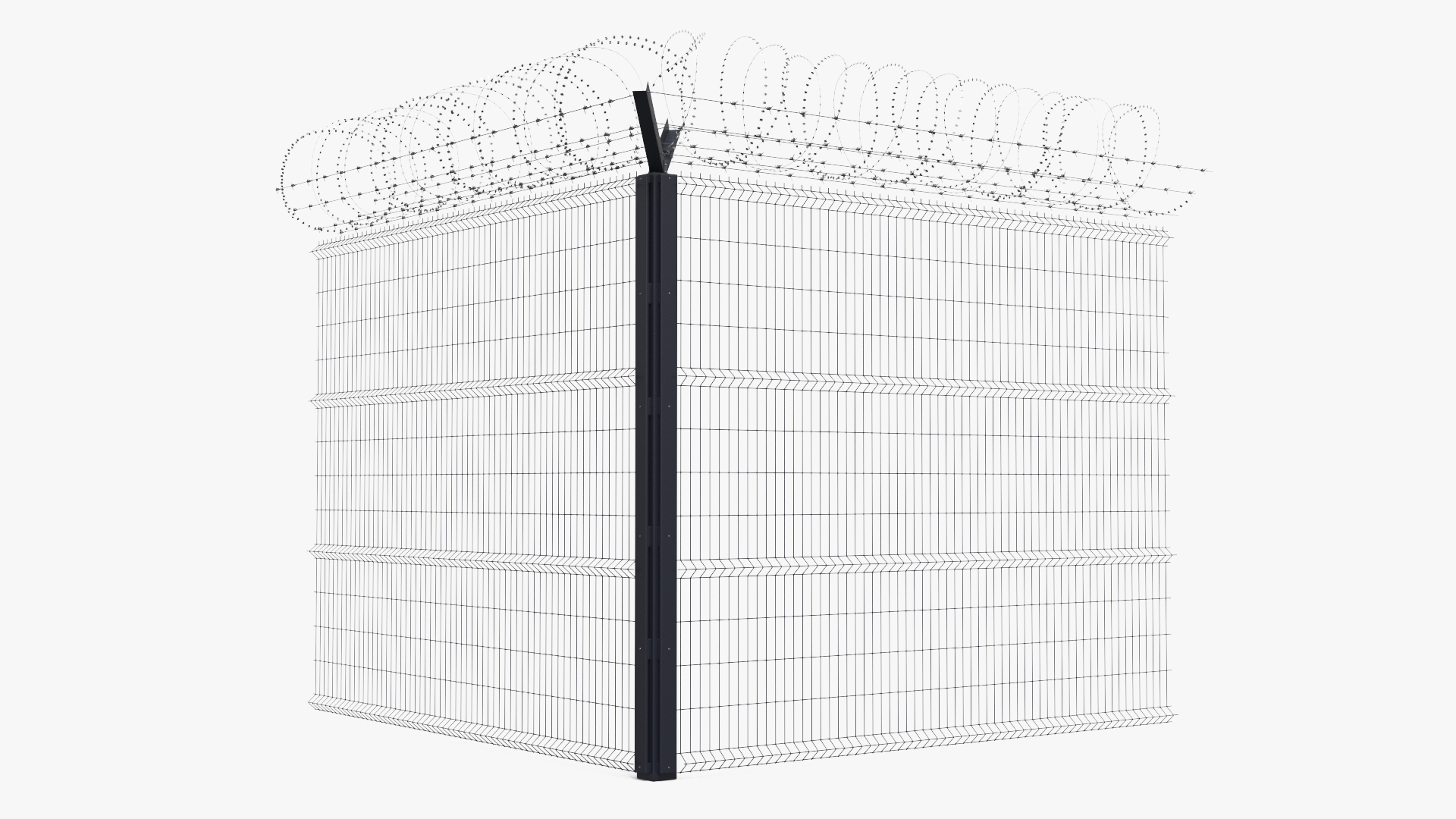 High Security Fence Set with Razor Wire Black, view 11