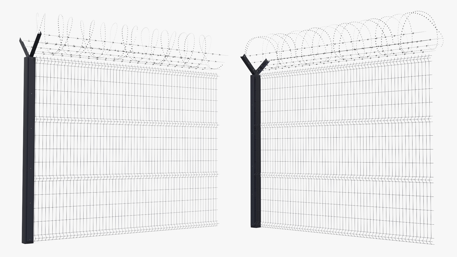 High Security Fence Set with Razor Wire Black, view 6