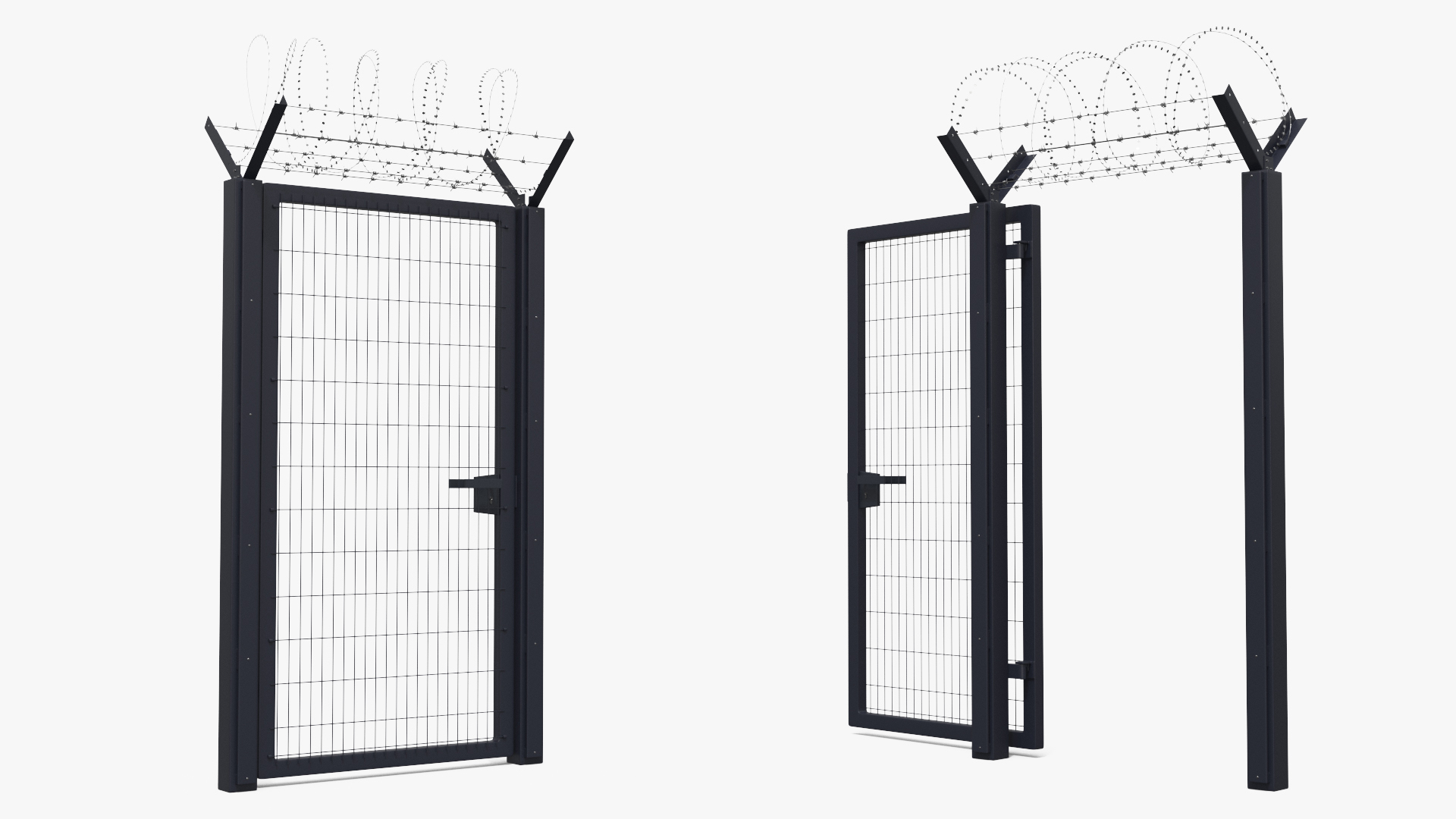 High Security Fence Set with Razor Wire Black, view 2