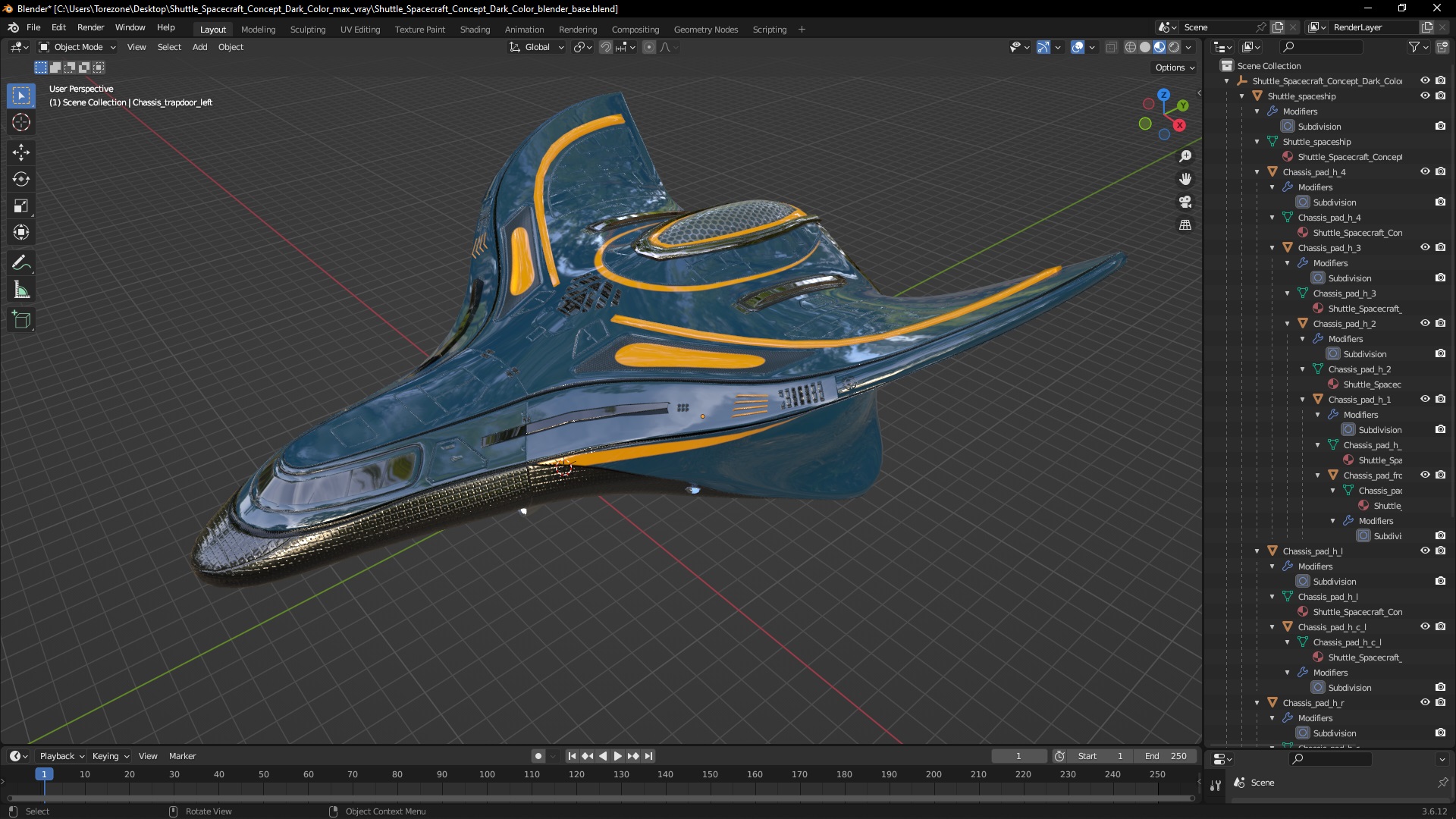 Shuttle Spacecraft Concept Dark Color 3D