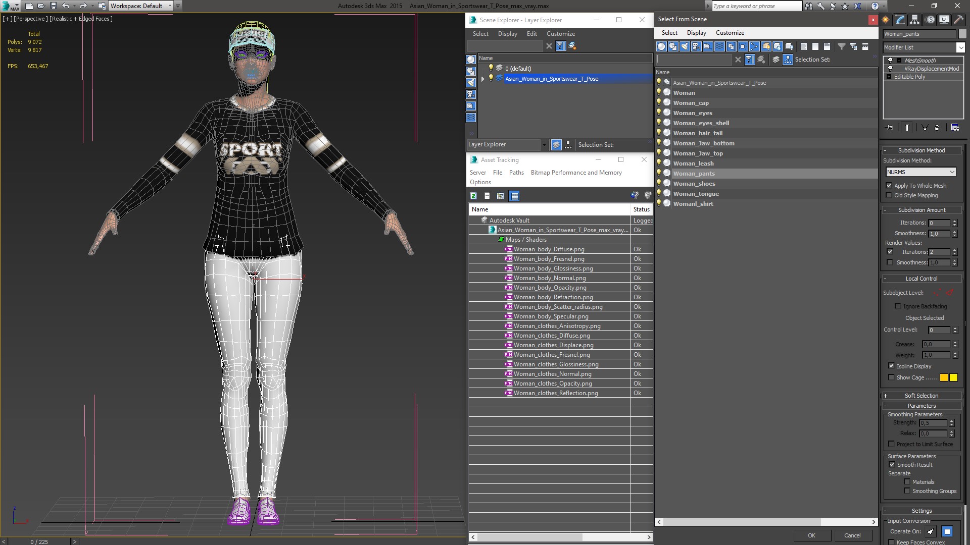 Asian Woman in Sportswear T Pose 3D