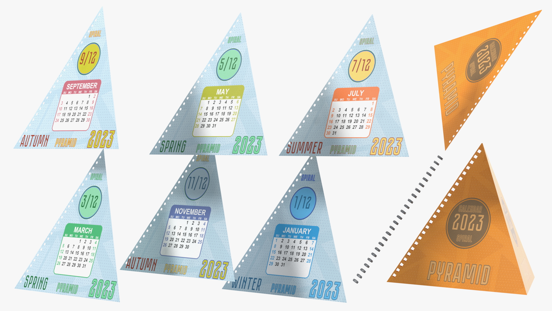 Spiral Pyramid Desk Calendar All Months 3D model