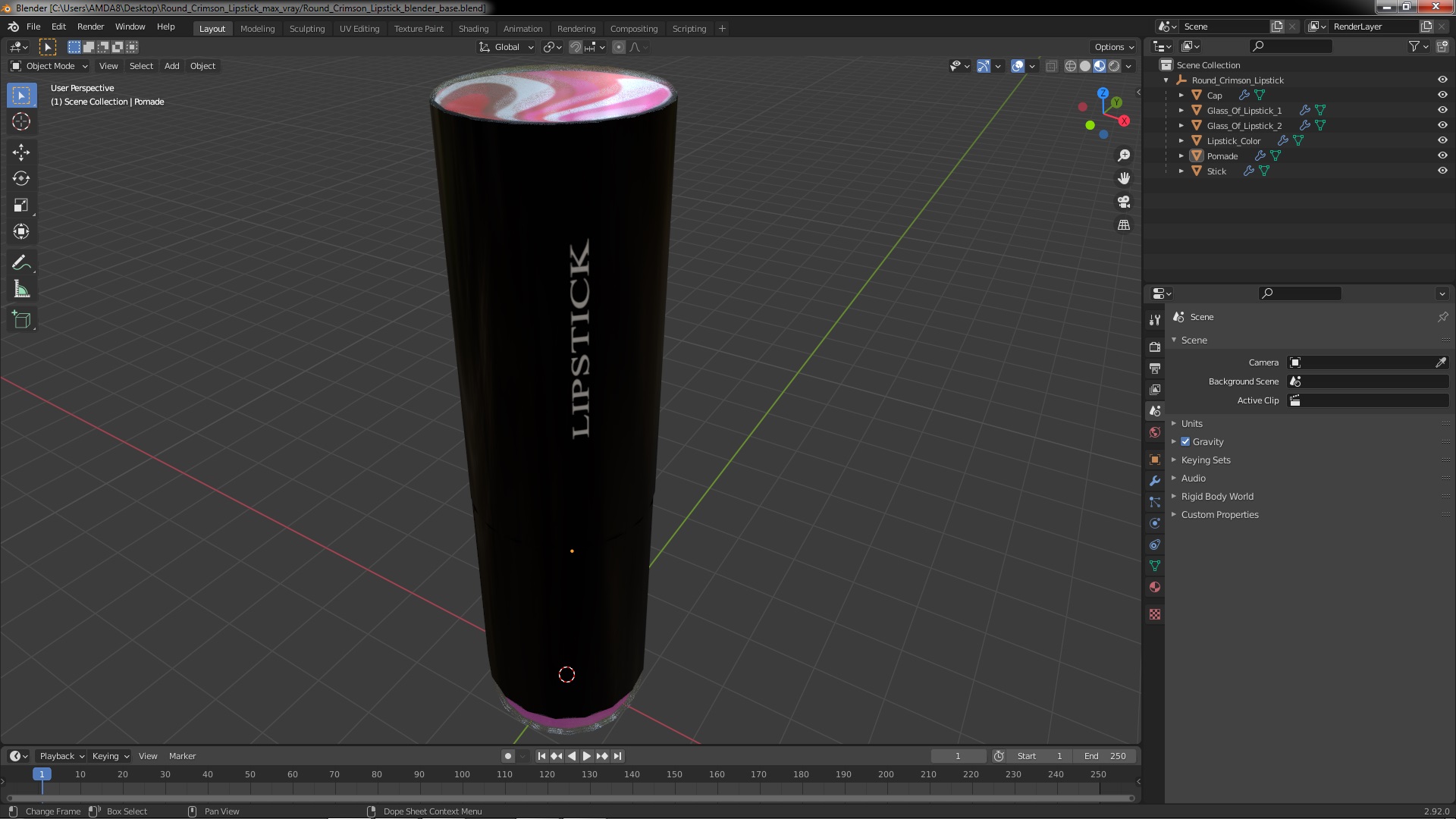 Round Crimson Lipstick 3D
