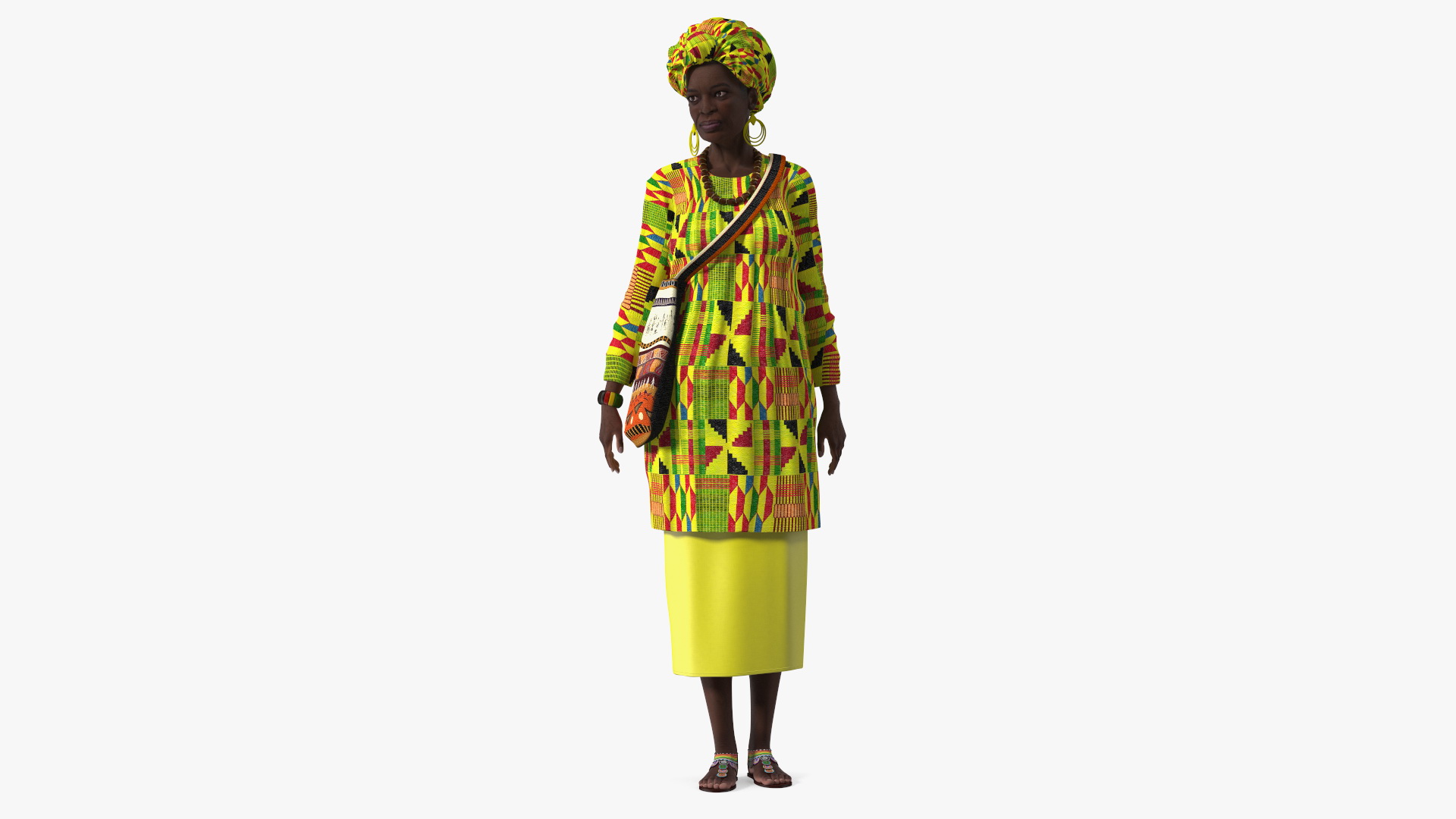 3D model African Woman Wearing Traditional Clothes Standing Pose