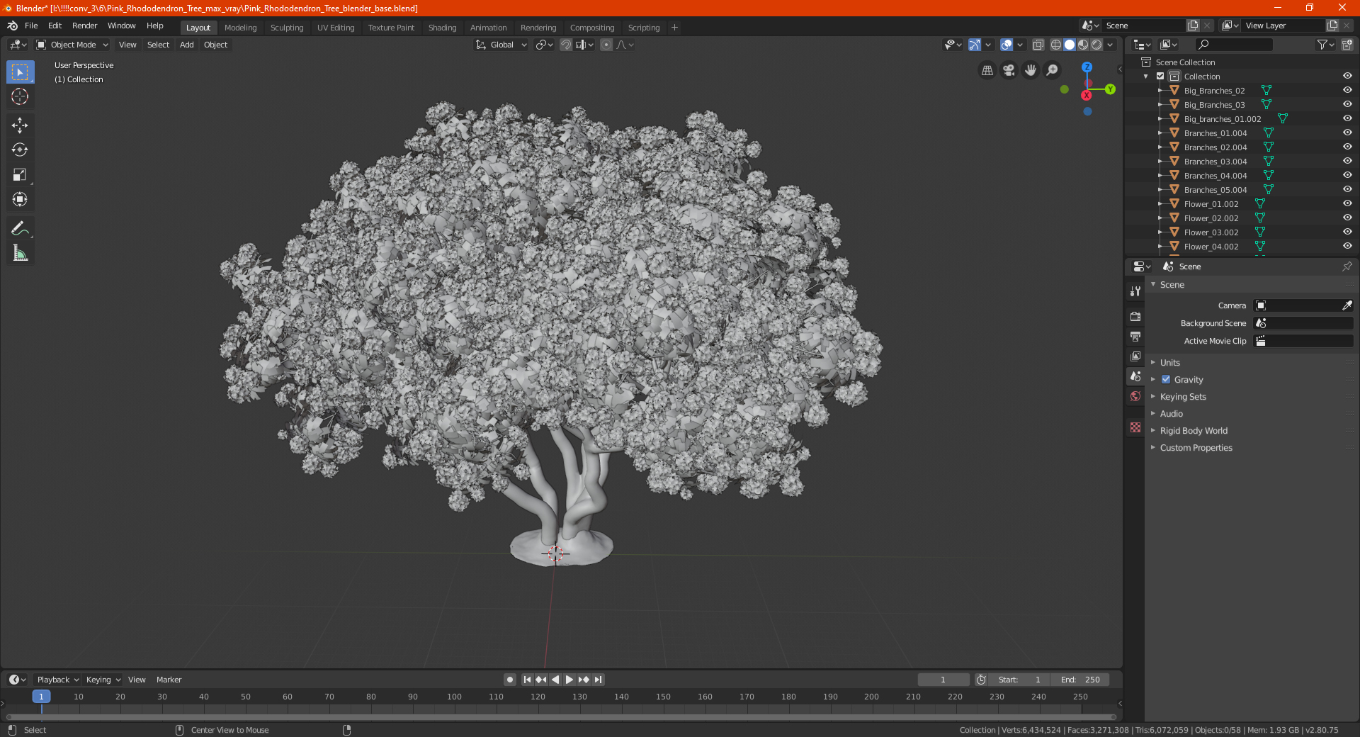 3D Rhododendron Purple Flower Tree