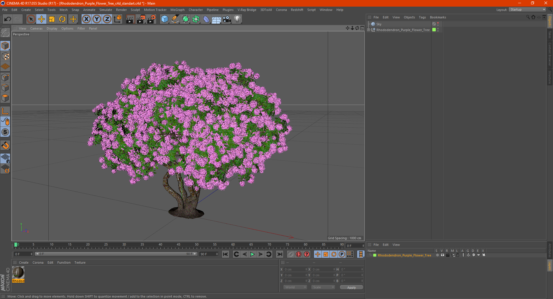 3D Rhododendron Purple Flower Tree