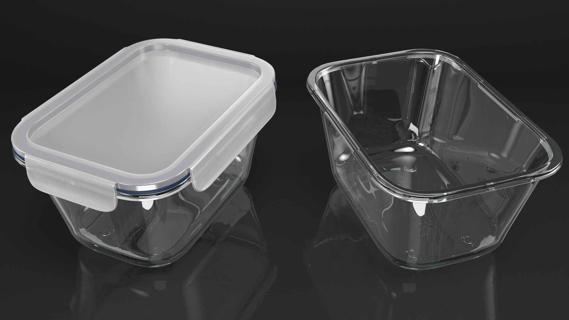 Rectangular Glass Clip Lock Food Container 1800ml 3D model