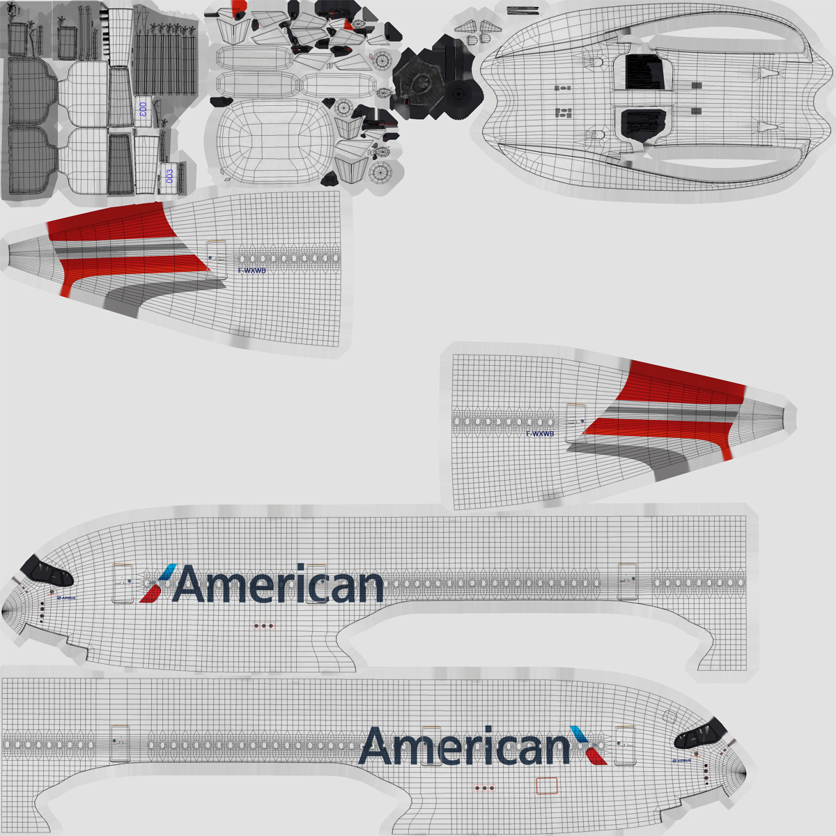 3D model Airbus A350 900 American Airlines Rigged