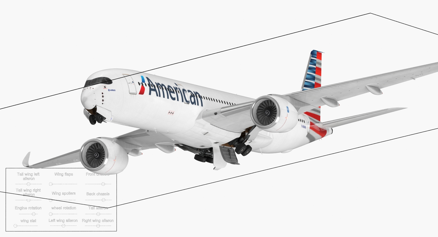 3D model Airbus A350 900 American Airlines Rigged
