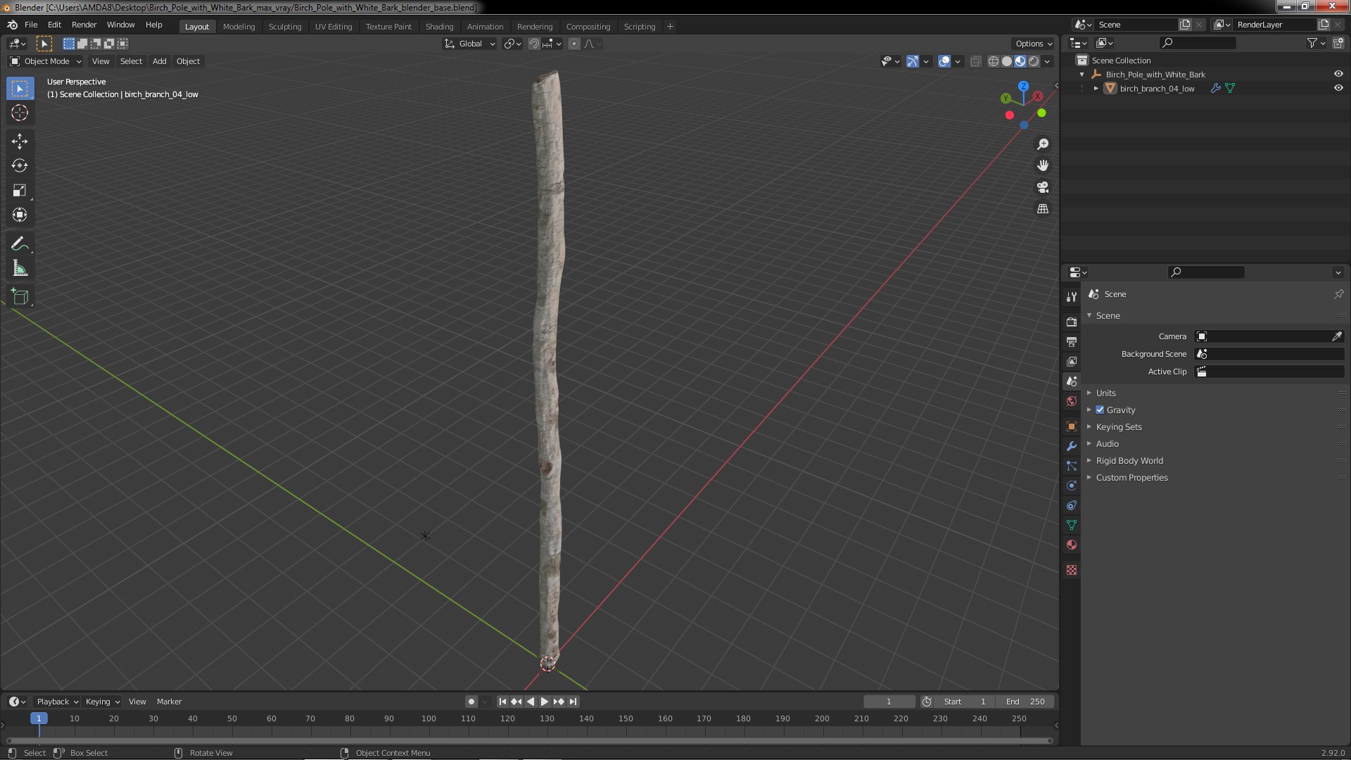3D Birch Pole with White Bark