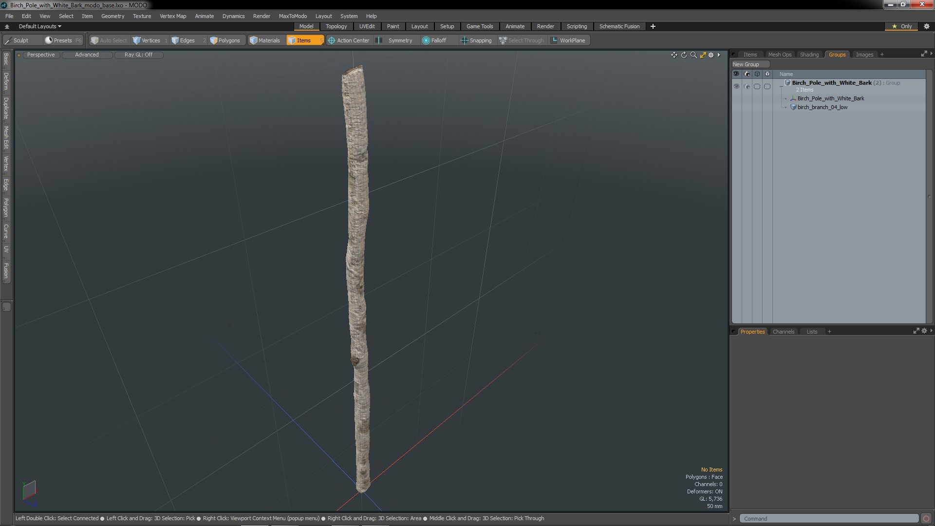 3D Birch Pole with White Bark