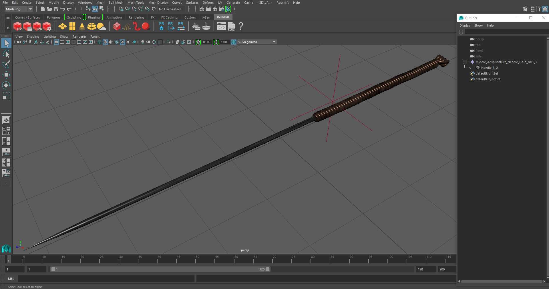 3D model Middle Acupuncture Needle Gold
