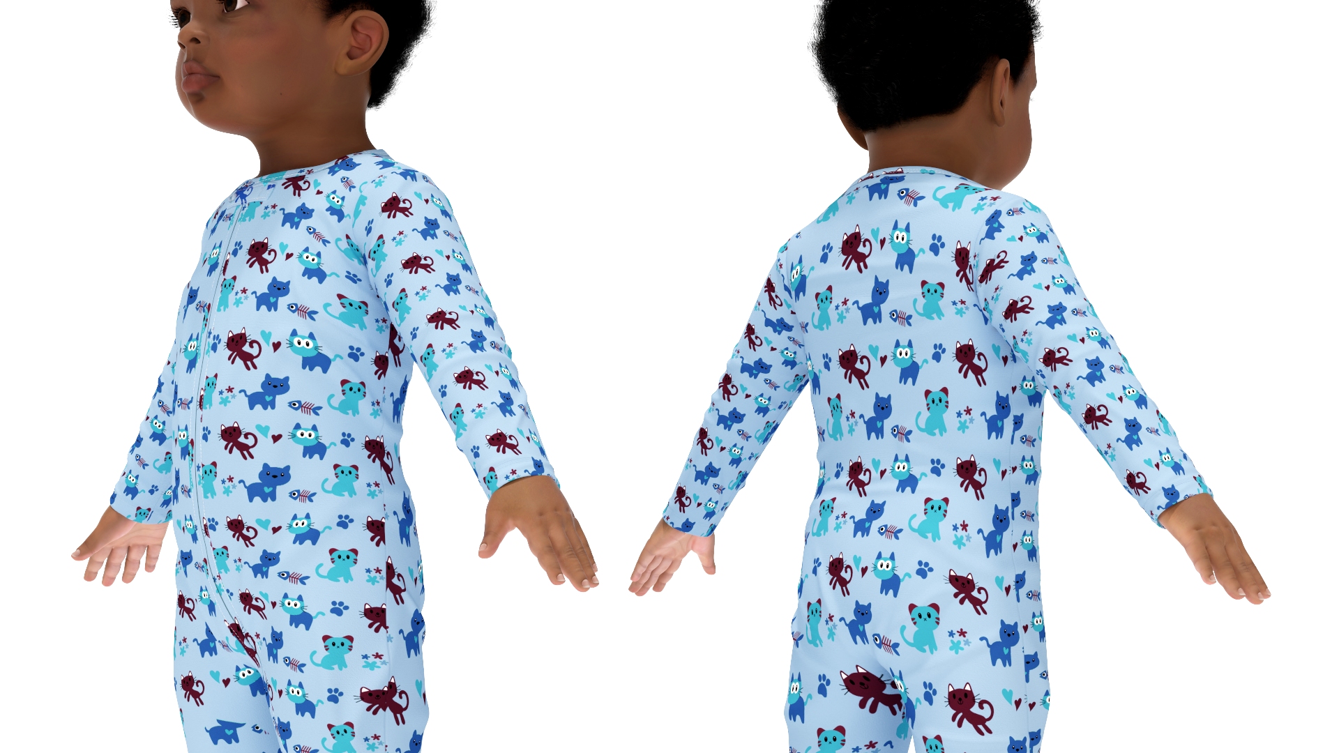 Black Baby Boy Light Skin in Full Bodysuit A-Pose 3D model