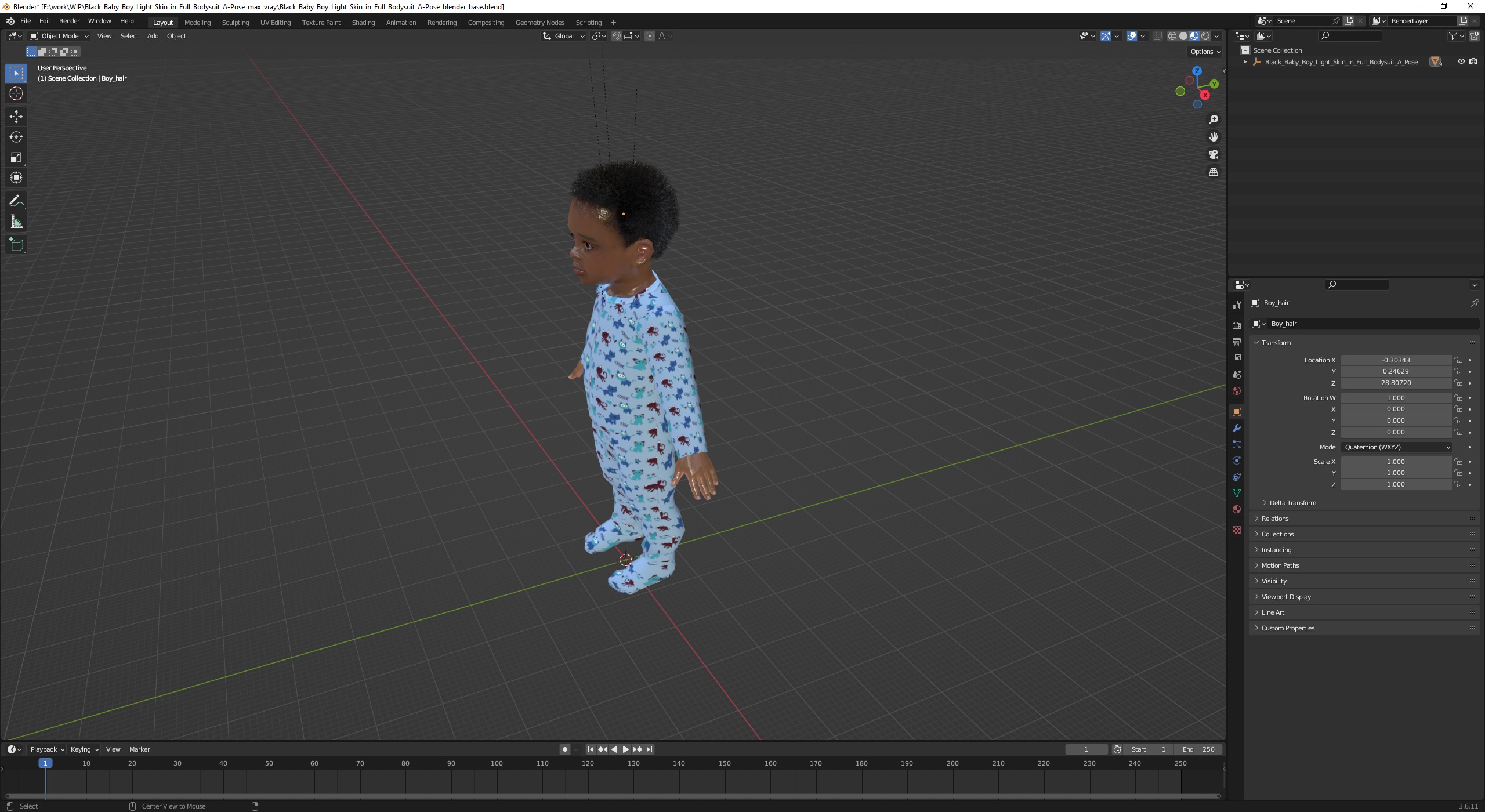 Black Baby Boy Light Skin in Full Bodysuit A-Pose 3D model