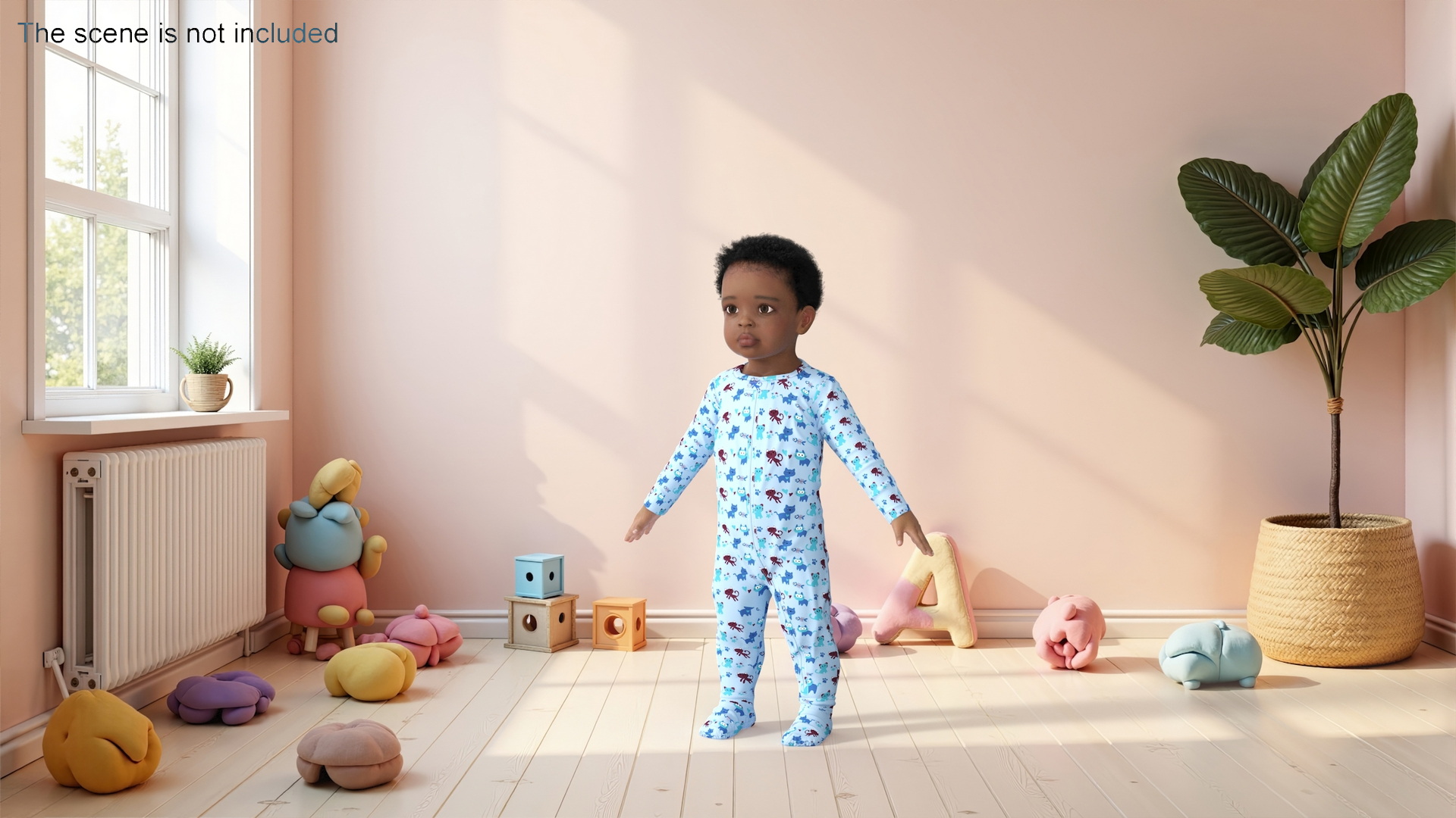 Black Baby Boy Light Skin in Full Bodysuit A-Pose 3D model