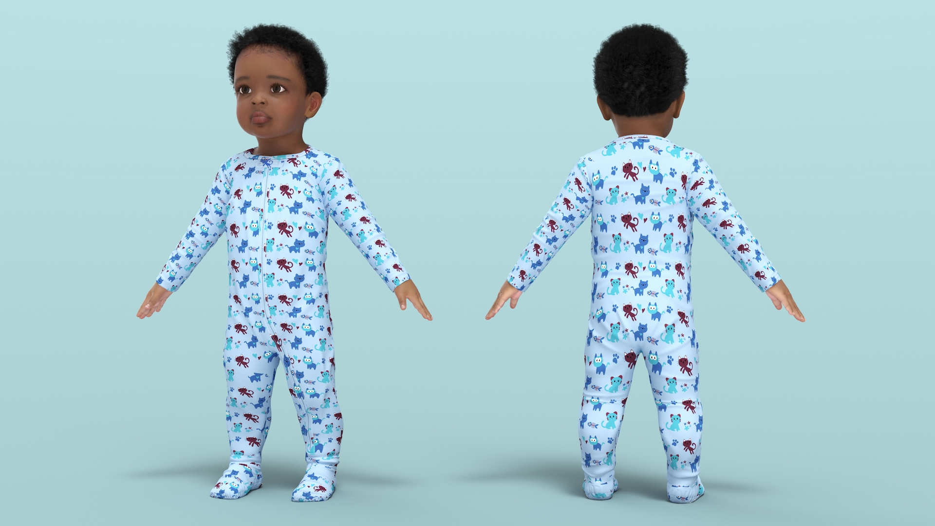 Black Baby Boy Light Skin in Full Bodysuit A-Pose 3D model