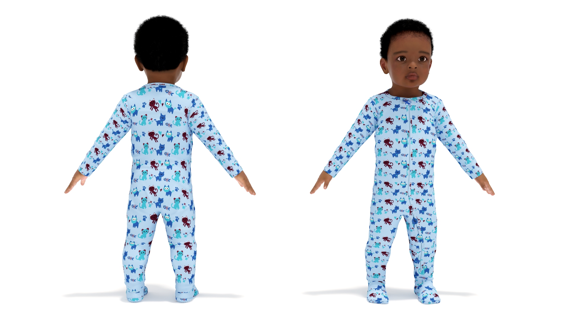 Black Baby Boy Light Skin in Full Bodysuit A-Pose 3D model