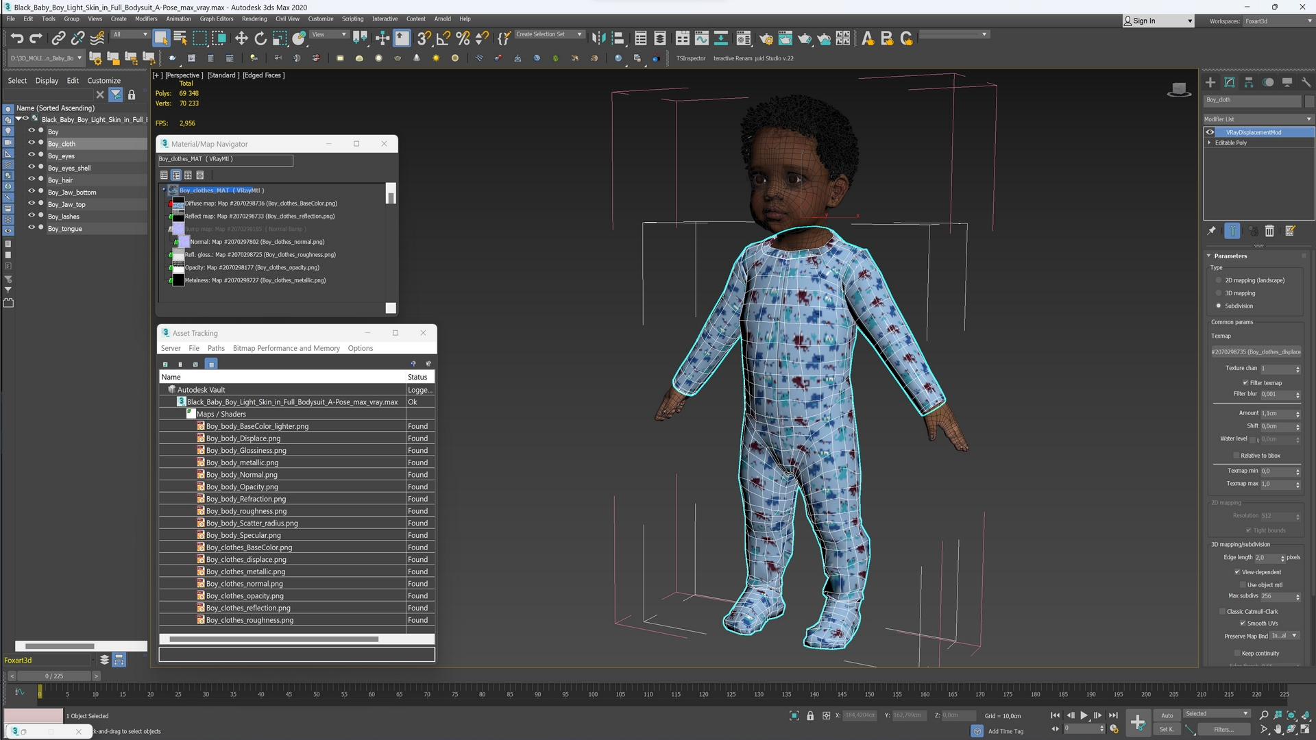 Black Baby Boy Light Skin in Full Bodysuit A-Pose 3D model