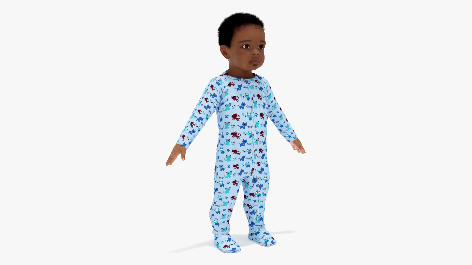 Black Baby Boy Light Skin in Full Bodysuit A-Pose 3D model
