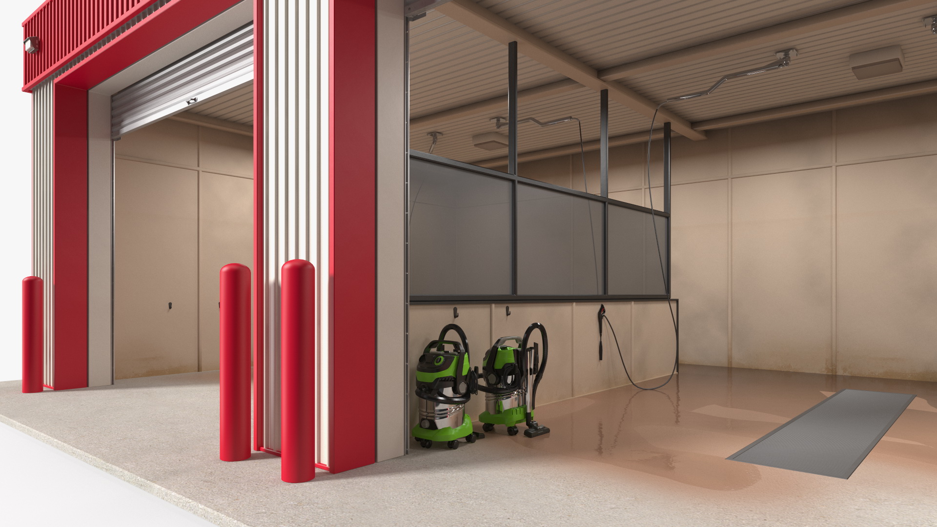 3D Car Wash Red Building