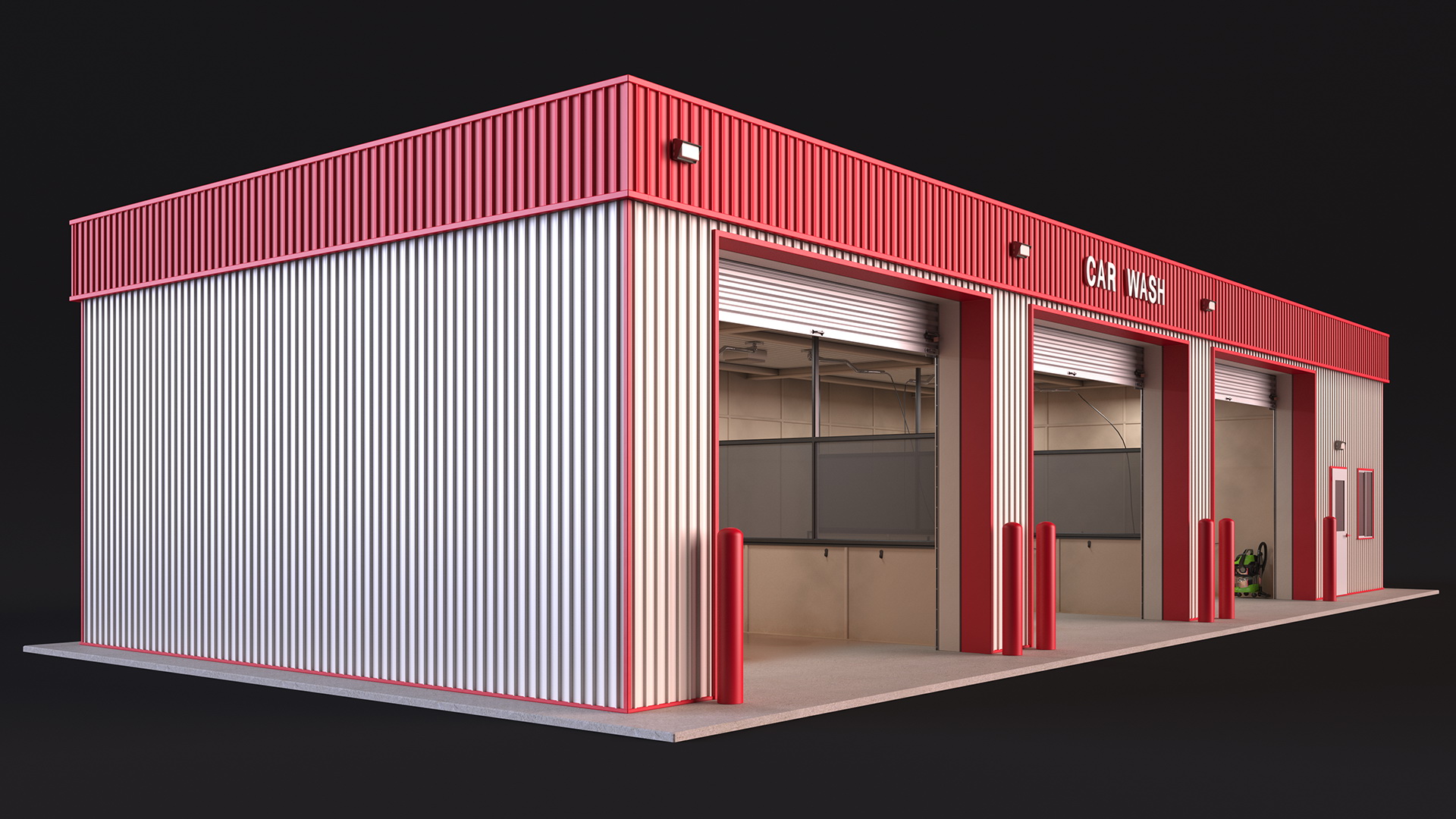 3D Car Wash Red Building