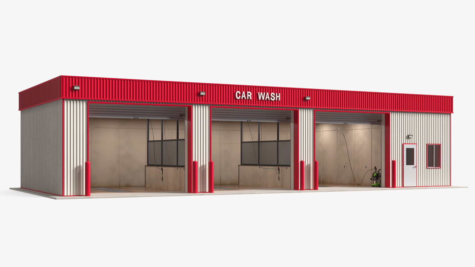 3D Car Wash Red Building