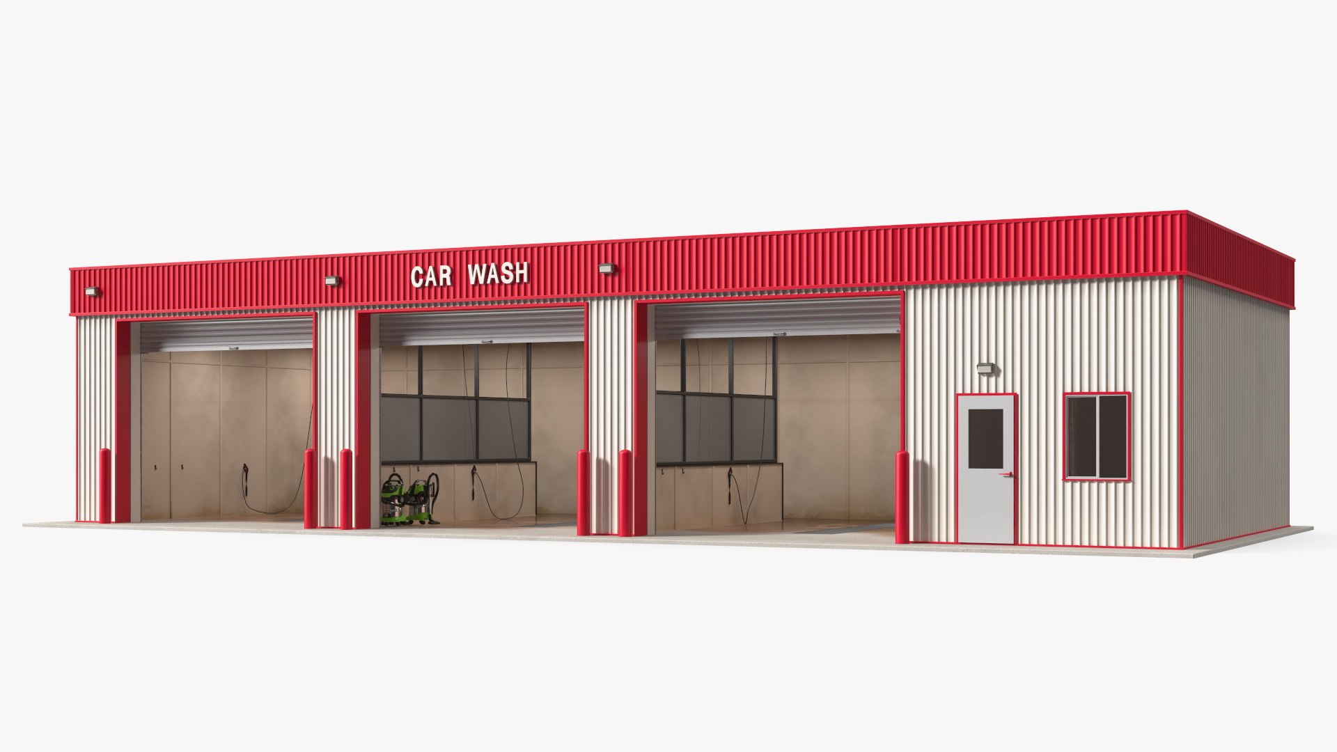 3D Car Wash Red Building