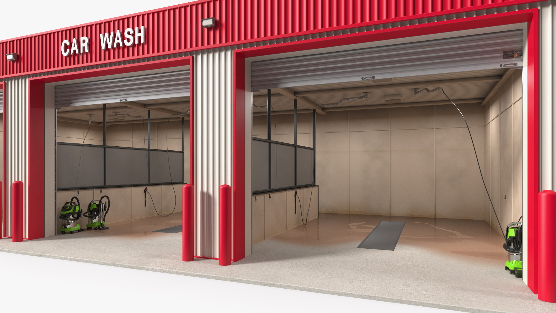 3D Car Wash Red Building
