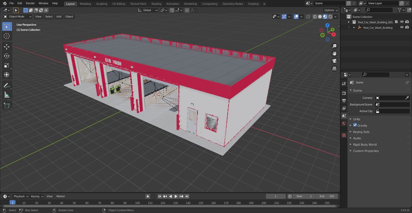 3D Car Wash Red Building