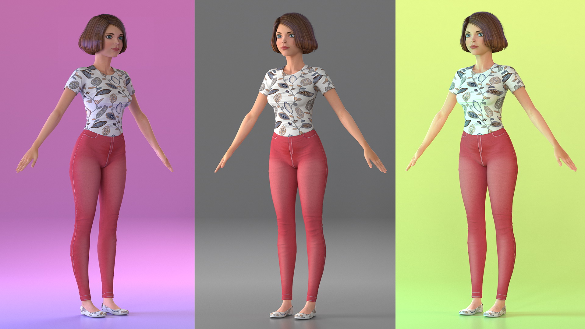 3D model Cartoon Young Girl Casual Clothes T-Pose