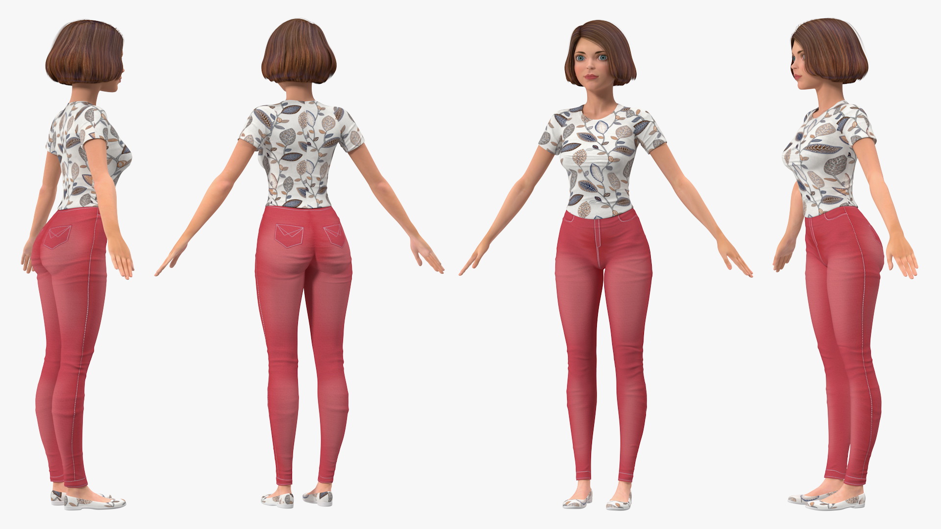 3D model Cartoon Young Girl Casual Clothes T-Pose